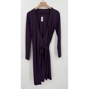 Ann‎ Taylor Dress Womens 6 Purple Wrap Dress Tie Long Sleeve Career Casual NEW
